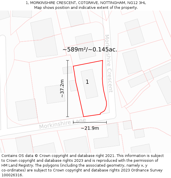 1, MORKINSHIRE CRESCENT, COTGRAVE, NOTTINGHAM, NG12 3HL: Plot and title map