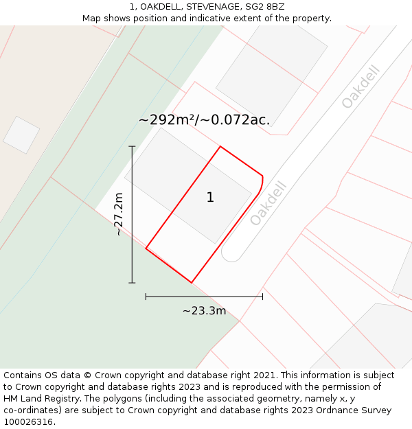 1, OAKDELL, STEVENAGE, SG2 8BZ: Plot and title map