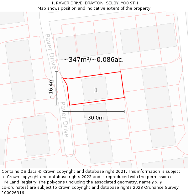 1, PAVER DRIVE, BRAYTON, SELBY, YO8 9TH: Plot and title map