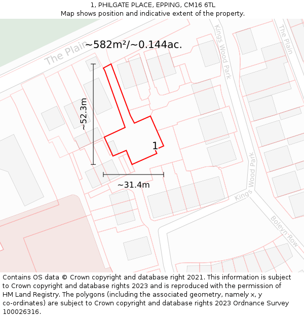 1, PHILGATE PLACE, EPPING, CM16 6TL: Plot and title map