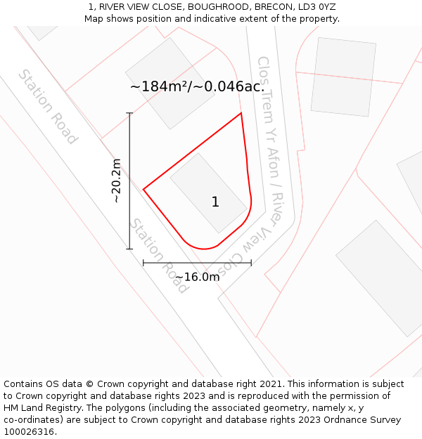 1, RIVER VIEW CLOSE, BOUGHROOD, BRECON, LD3 0YZ: Plot and title map