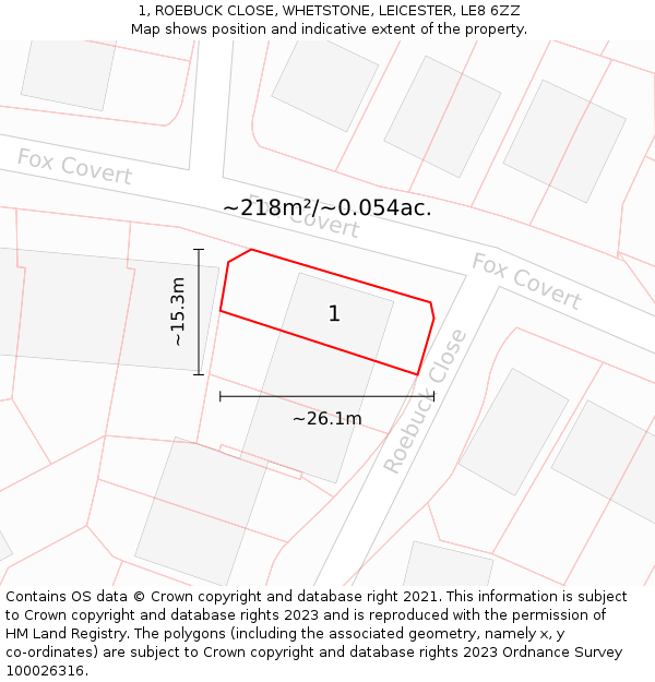 1, ROEBUCK CLOSE, WHETSTONE, LEICESTER, LE8 6ZZ: Plot and title map