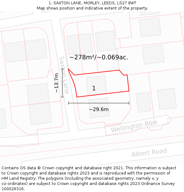 1, SAXTON LANE, MORLEY, LEEDS, LS27 8WT: Plot and title map