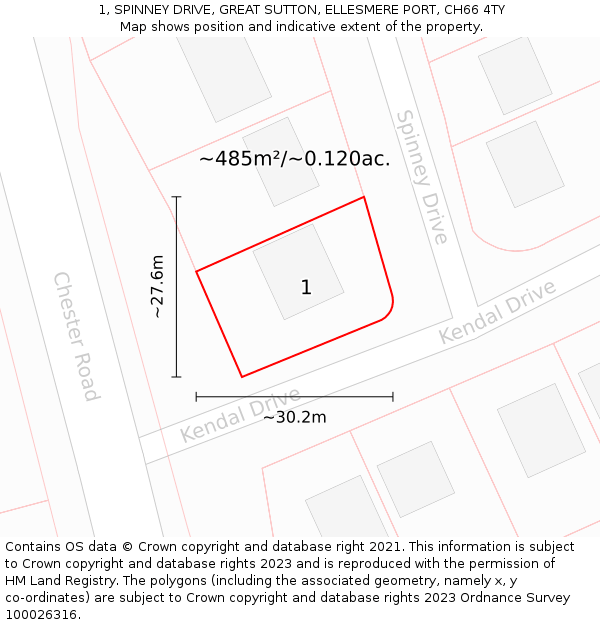 1, SPINNEY DRIVE, GREAT SUTTON, ELLESMERE PORT, CH66 4TY: Plot and title map