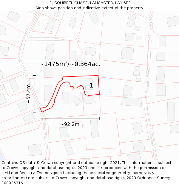 1, SQUIRREL CHASE, LANCASTER, LA1 5BF: Plot and title map