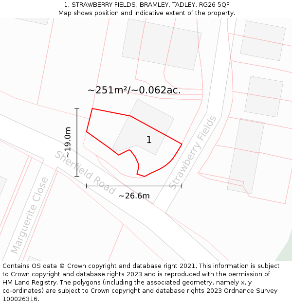 1, STRAWBERRY FIELDS, BRAMLEY, TADLEY, RG26 5QF: Plot and title map