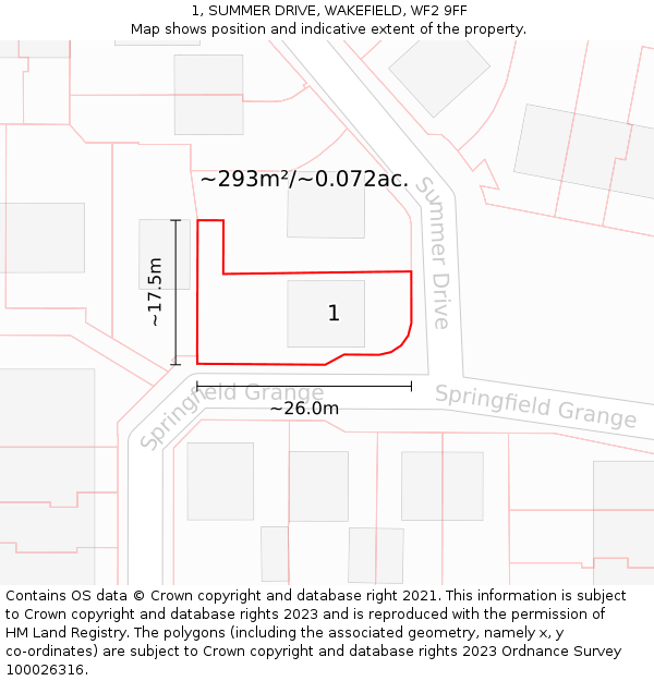 1, SUMMER DRIVE, WAKEFIELD, WF2 9FF: Plot and title map