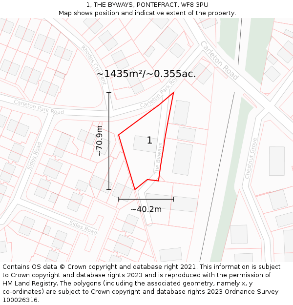 1, THE BYWAYS, PONTEFRACT, WF8 3PU: Plot and title map