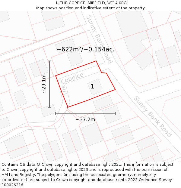 1, THE COPPICE, MIRFIELD, WF14 0PG: Plot and title map