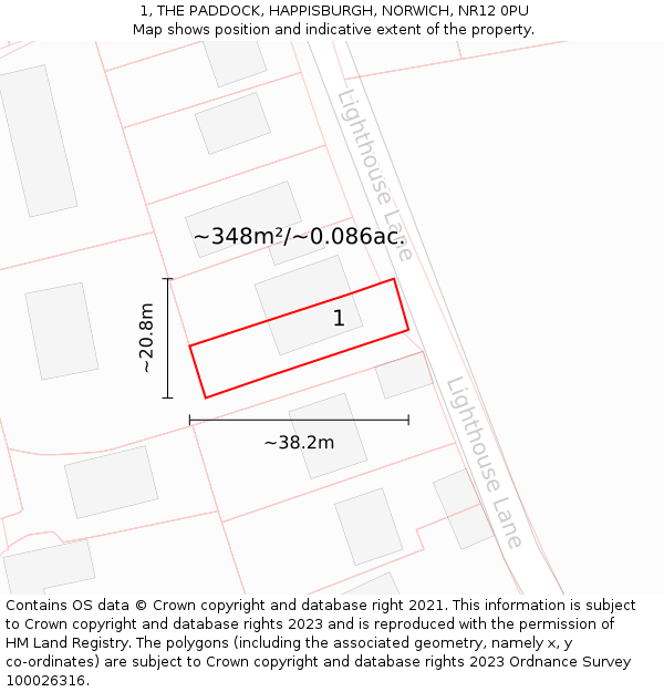 1, THE PADDOCK, HAPPISBURGH, NORWICH, NR12 0PU: Plot and title map