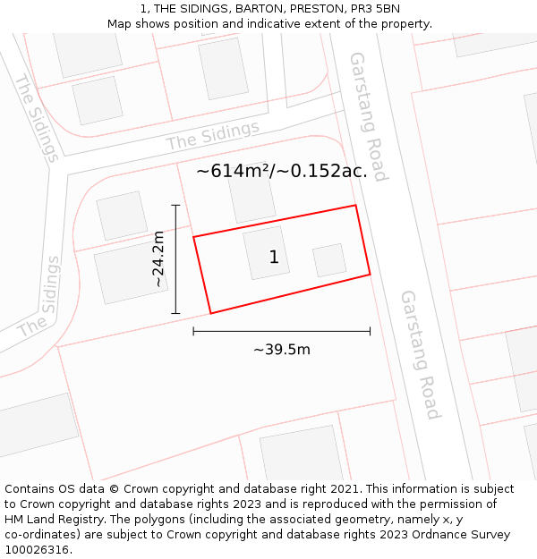 1, THE SIDINGS, BARTON, PRESTON, PR3 5BN: Plot and title map