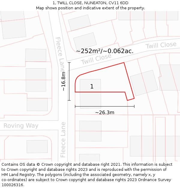 1, TWILL CLOSE, NUNEATON, CV11 6DD: Plot and title map