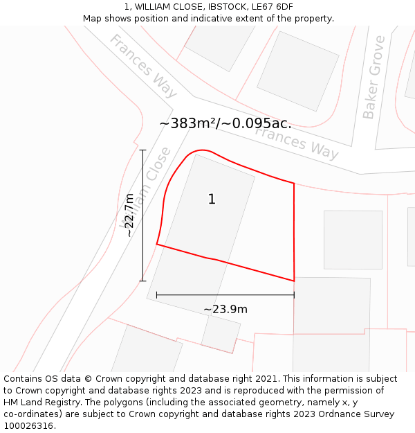 1, WILLIAM CLOSE, IBSTOCK, LE67 6DF: Plot and title map