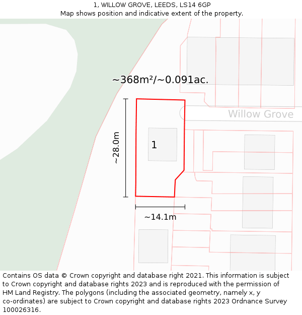 1, WILLOW GROVE, LEEDS, LS14 6GP: Plot and title map
