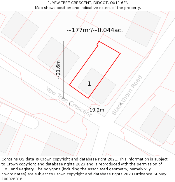 1, YEW TREE CRESCENT, DIDCOT, OX11 6EN: Plot and title map