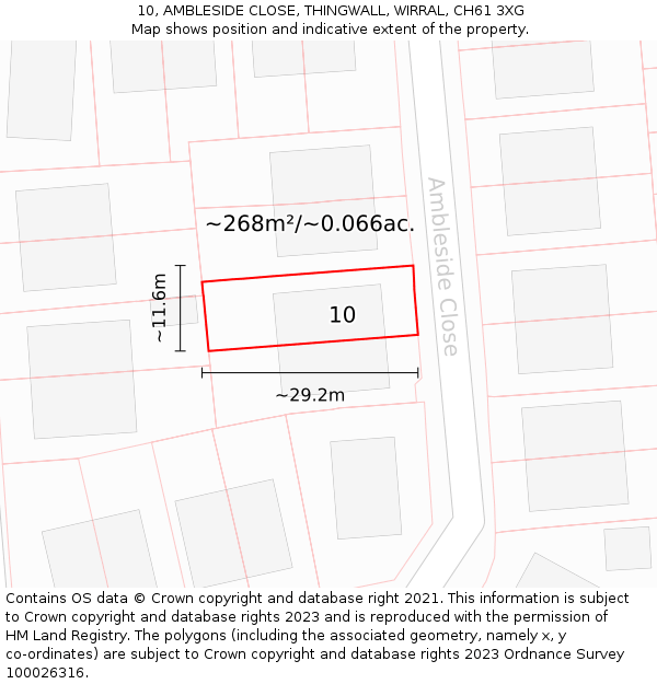 10, AMBLESIDE CLOSE, THINGWALL, WIRRAL, CH61 3XG: Plot and title map