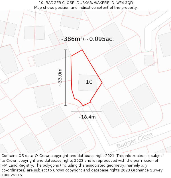 10, BADGER CLOSE, DURKAR, WAKEFIELD, WF4 3QD: Plot and title map