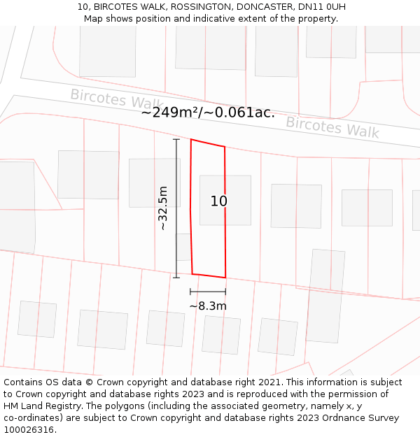 10, BIRCOTES WALK, ROSSINGTON, DONCASTER, DN11 0UH: Plot and title map
