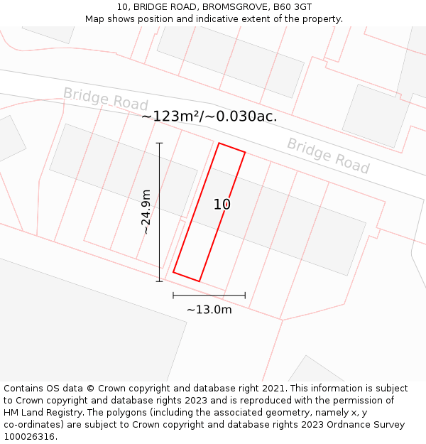 10, BRIDGE ROAD, BROMSGROVE, B60 3GT: Plot and title map