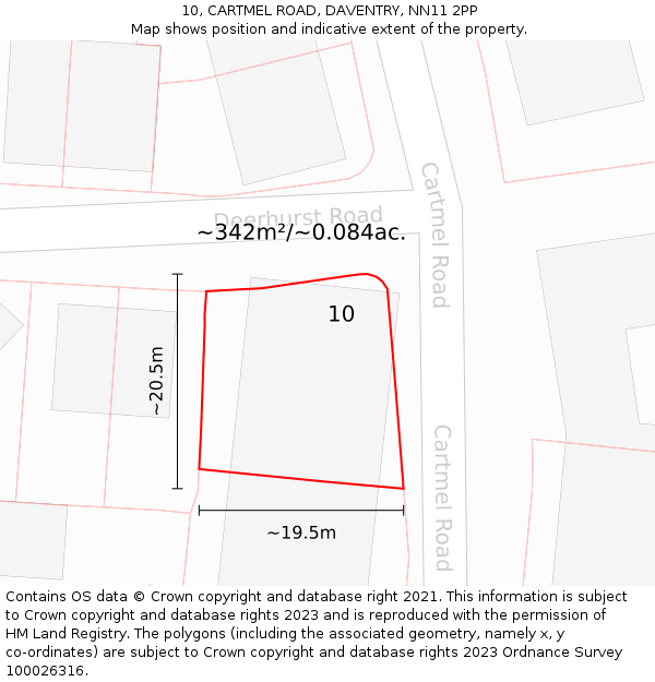 10, CARTMEL ROAD, DAVENTRY, NN11 2PP: Plot and title map