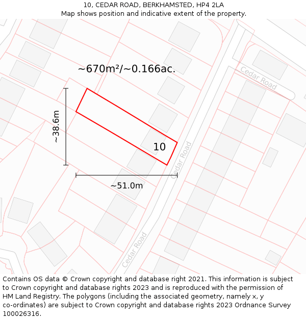 10, CEDAR ROAD, BERKHAMSTED, HP4 2LA: Plot and title map