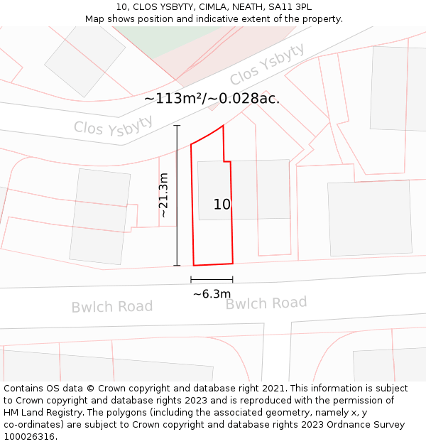 10, CLOS YSBYTY, CIMLA, NEATH, SA11 3PL: Plot and title map