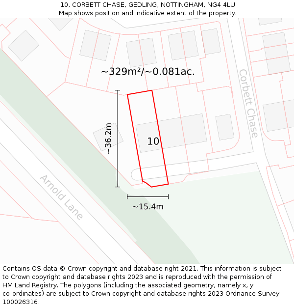 10, CORBETT CHASE, GEDLING, NOTTINGHAM, NG4 4LU: Plot and title map