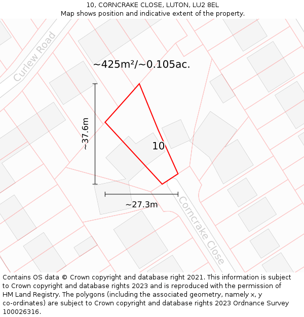 10, CORNCRAKE CLOSE, LUTON, LU2 8EL: Plot and title map