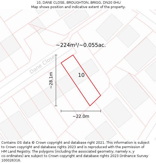 10, DANE CLOSE, BROUGHTON, BRIGG, DN20 0HU: Plot and title map