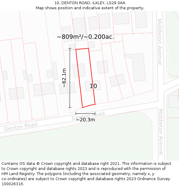 10, DENTON ROAD, ILKLEY, LS29 0AA: Plot and title map