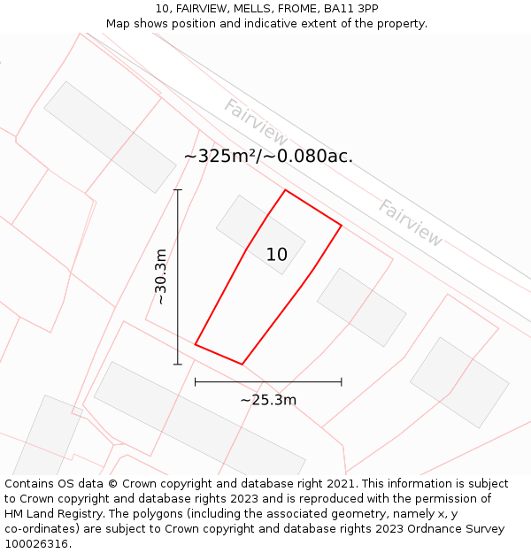 10, FAIRVIEW, MELLS, FROME, BA11 3PP: Plot and title map