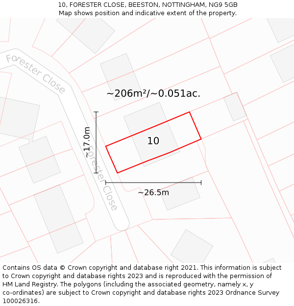 10, FORESTER CLOSE, BEESTON, NOTTINGHAM, NG9 5GB: Plot and title map