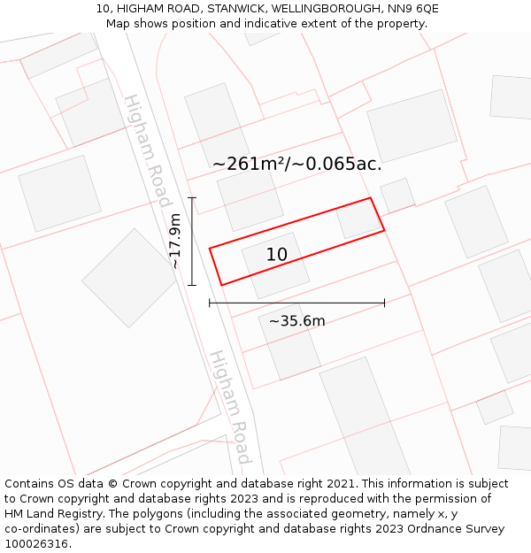 10, HIGHAM ROAD, STANWICK, WELLINGBOROUGH, NN9 6QE: Plot and title map