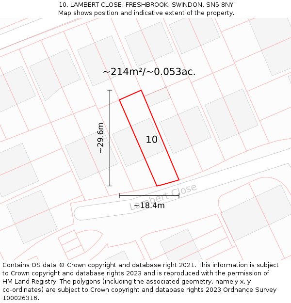 10, LAMBERT CLOSE, FRESHBROOK, SWINDON, SN5 8NY: Plot and title map