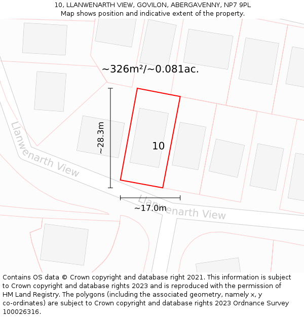 10, LLANWENARTH VIEW, GOVILON, ABERGAVENNY, NP7 9PL: Plot and title map