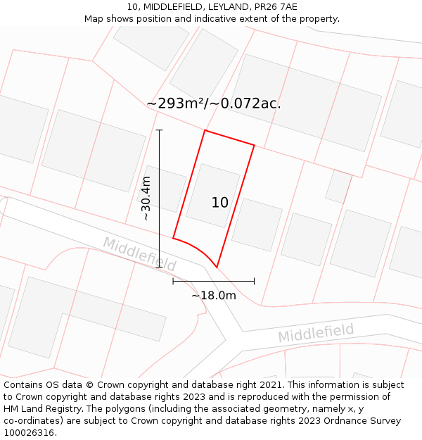 10, MIDDLEFIELD, LEYLAND, PR26 7AE: Plot and title map