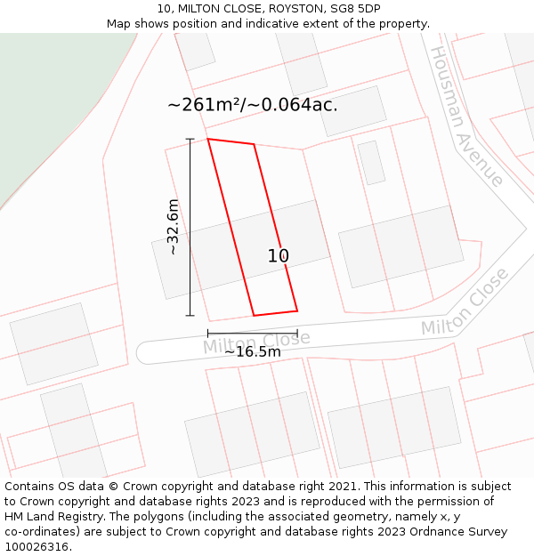 10, MILTON CLOSE, ROYSTON, SG8 5DP: Plot and title map
