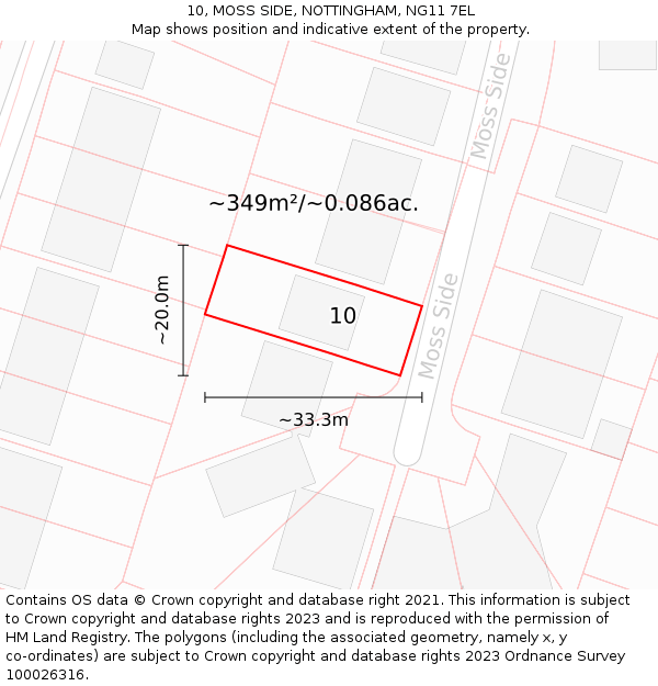 10, MOSS SIDE, NOTTINGHAM, NG11 7EL: Plot and title map