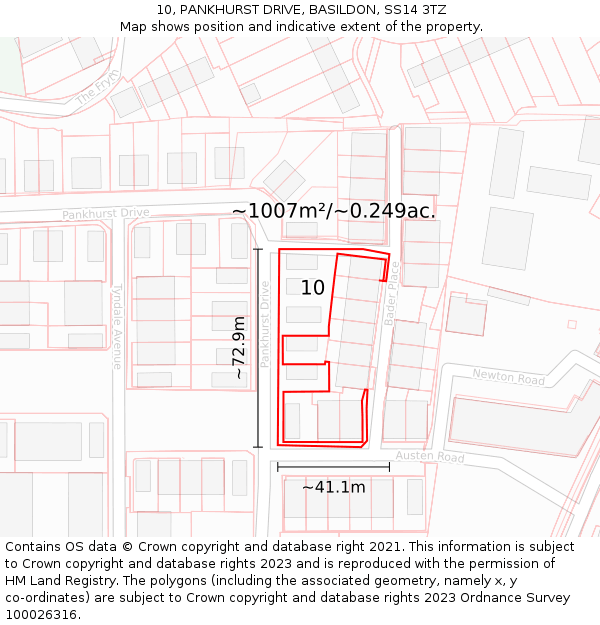 10, PANKHURST DRIVE, BASILDON, SS14 3TZ: Plot and title map