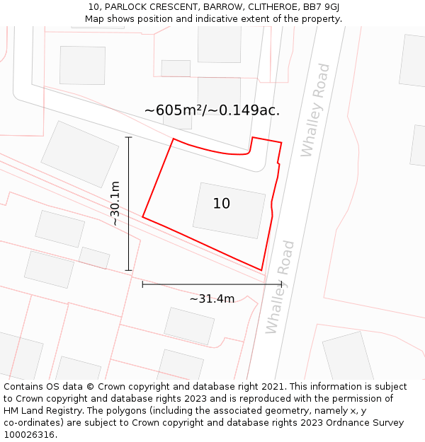 10, PARLOCK CRESCENT, BARROW, CLITHEROE, BB7 9GJ: Plot and title map