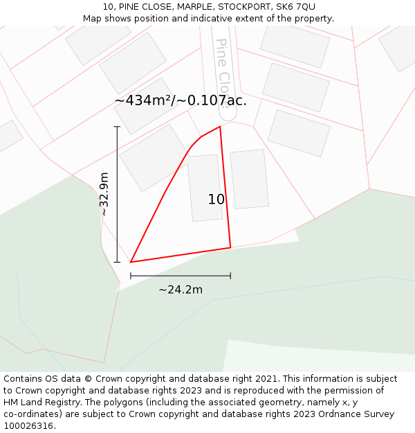 10, PINE CLOSE, MARPLE, STOCKPORT, SK6 7QU: Plot and title map