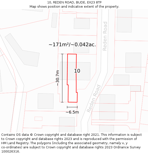 10, REDEN ROAD, BUDE, EX23 8TP: Plot and title map