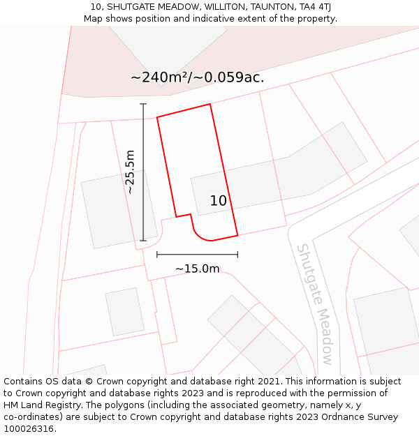 10, SHUTGATE MEADOW, WILLITON, TAUNTON, TA4 4TJ: Plot and title map