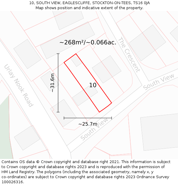10, SOUTH VIEW, EAGLESCLIFFE, STOCKTON-ON-TEES, TS16 0JA: Plot and title map