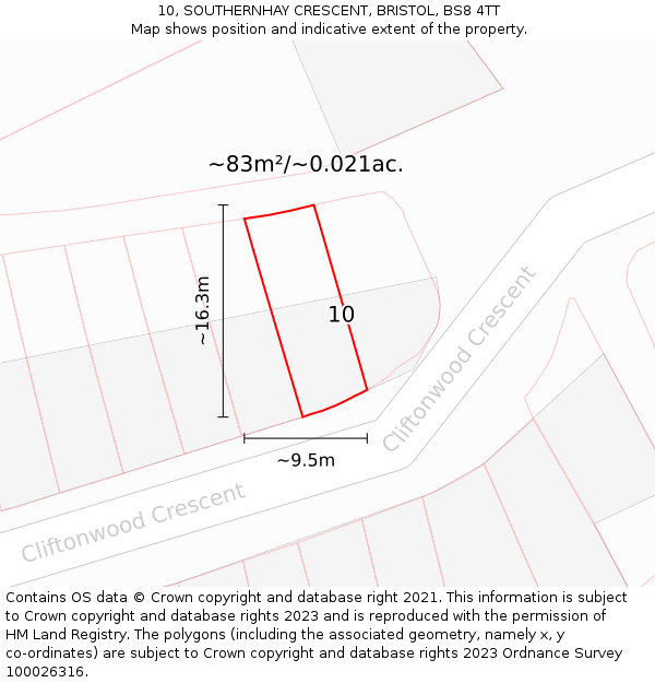 10, SOUTHERNHAY CRESCENT, BRISTOL, BS8 4TT: Plot and title map