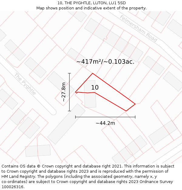 10, THE PYGHTLE, LUTON, LU1 5SD: Plot and title map