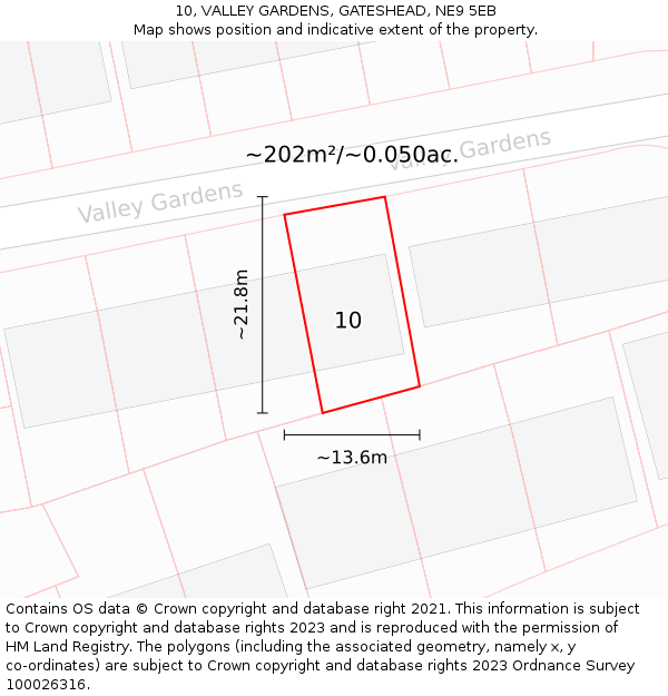 10, VALLEY GARDENS, GATESHEAD, NE9 5EB: Plot and title map