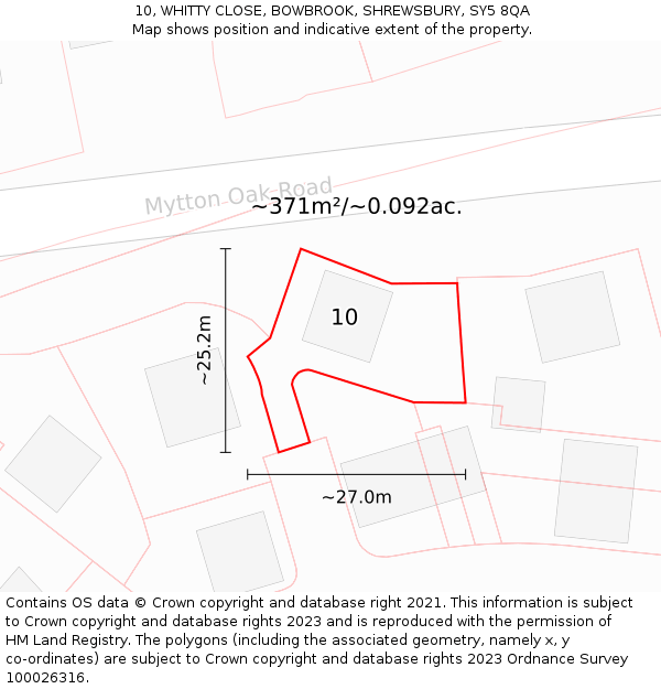 10, WHITTY CLOSE, BOWBROOK, SHREWSBURY, SY5 8QA: Plot and title map