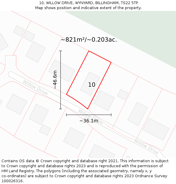 10, WILLOW DRIVE, WYNYARD, BILLINGHAM, TS22 5TP: Plot and title map
