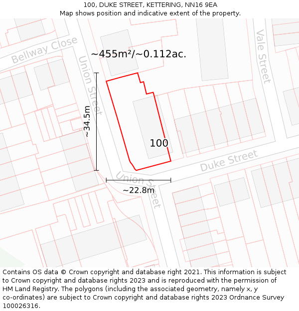 100, DUKE STREET, KETTERING, NN16 9EA: Plot and title map